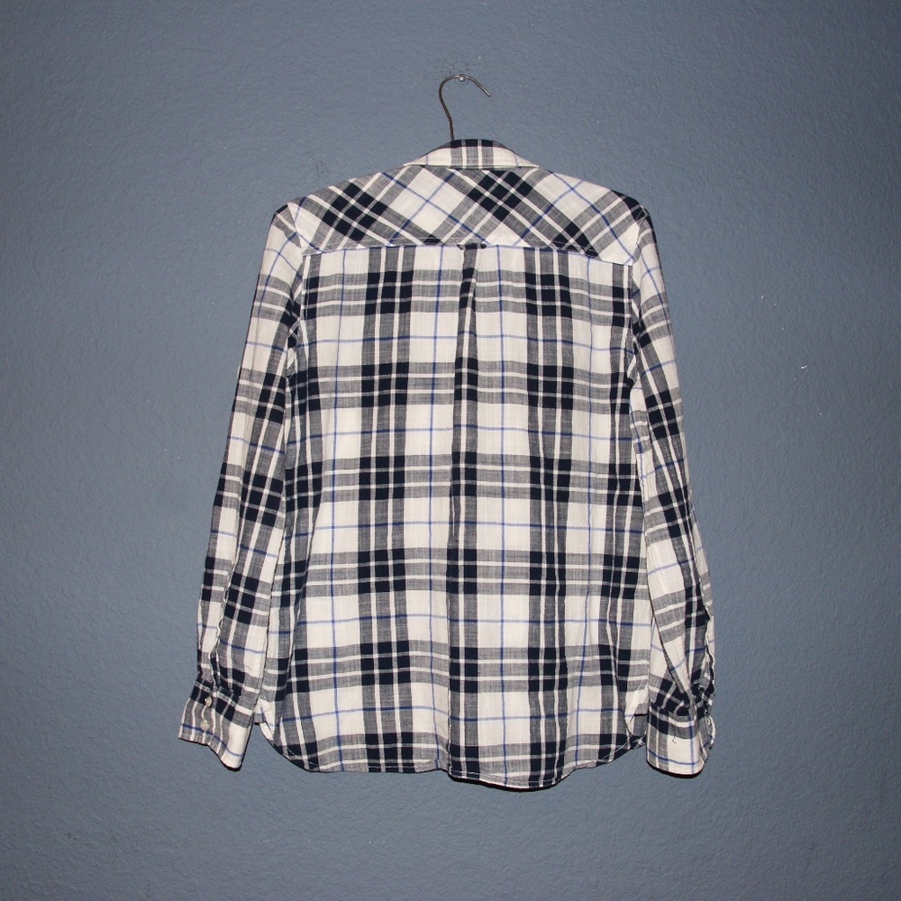 J.CREW Navy Blue Plaid Gauze Popover Shirt - Picture 5 of 8
